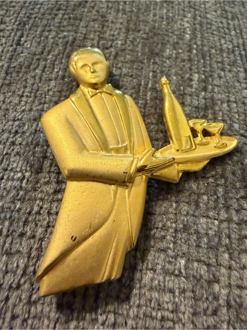Vintage JJ Jonette Jewelry Waiter Butler Figural Brooch Gold Tone Server